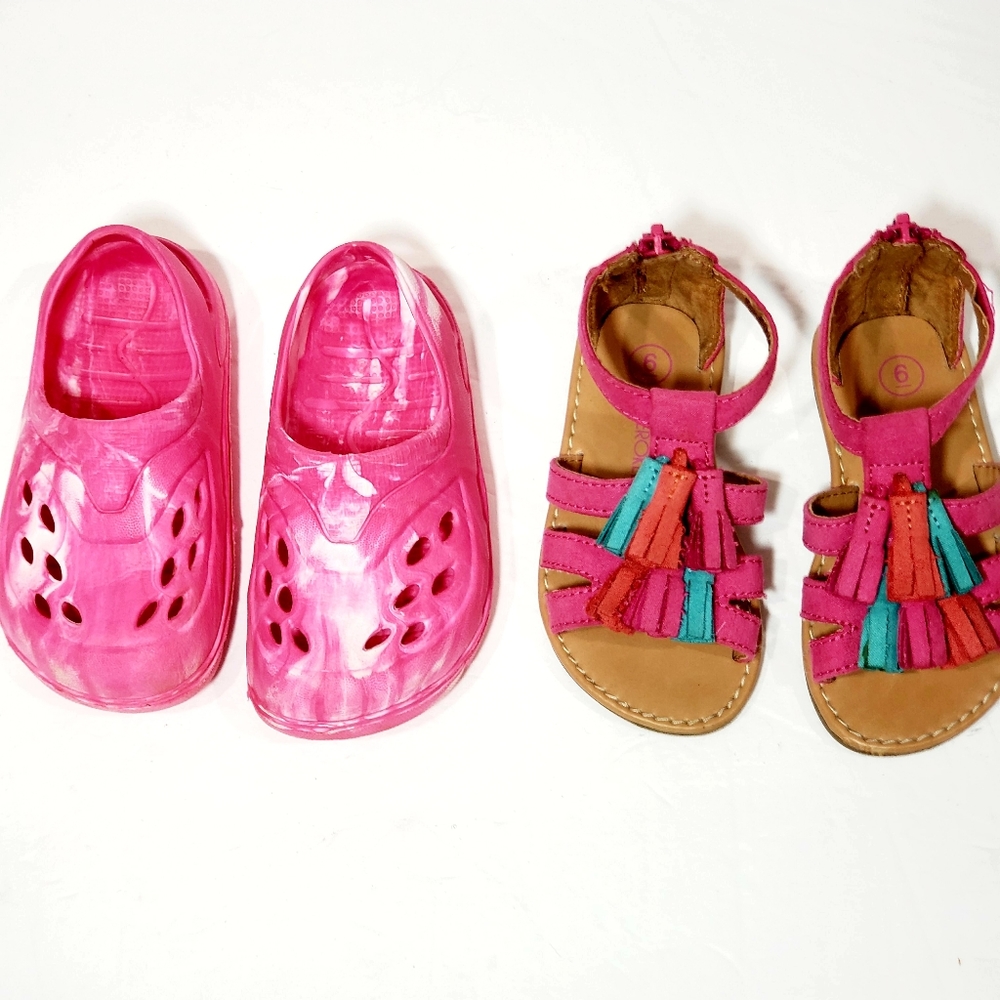 2 Pairs Bundle Pink Cherokee Gladiator Sandals & Clog Water Shoe Size 6 Girls - Picture 4 of 12